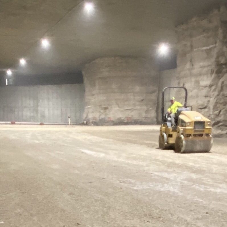 A concrete roller in a subterranean room